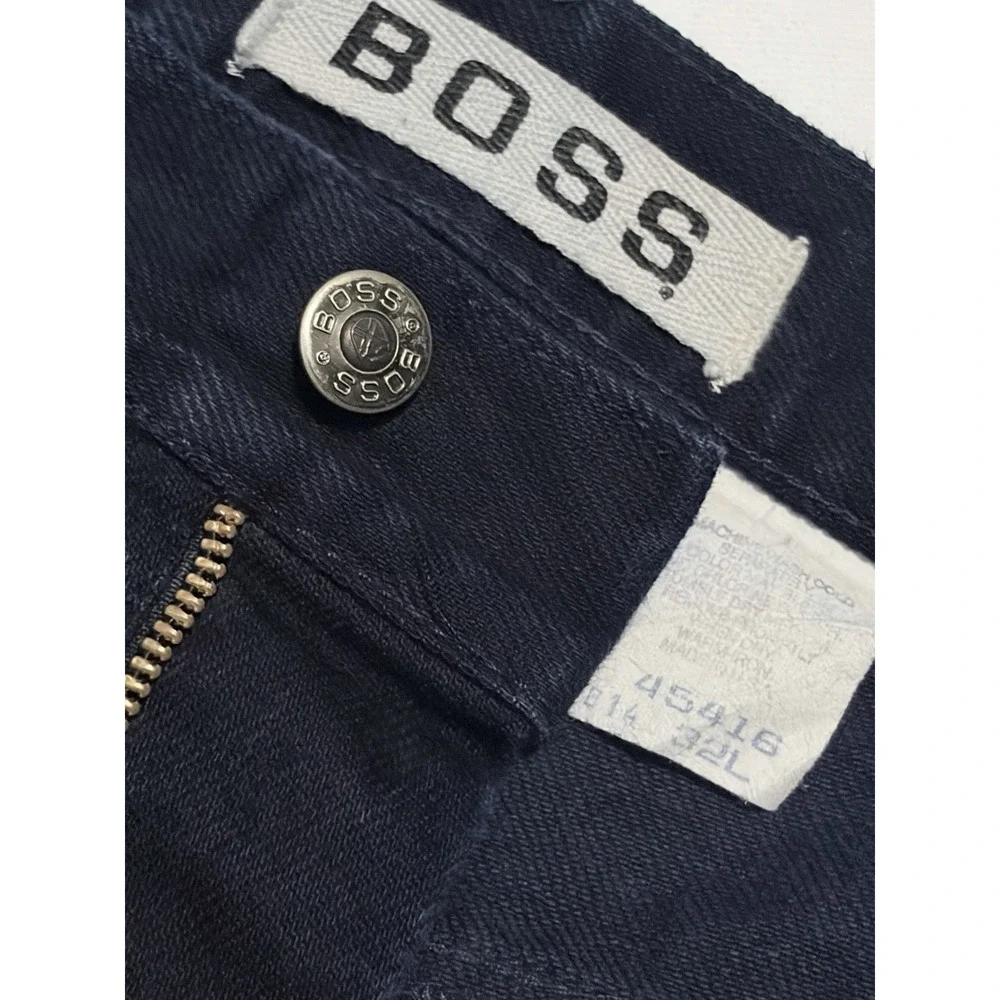 VTG 90s Boss Jeans Baggy Wide Leg Dark Wash Navy Made in USA Denim Skater 32x34